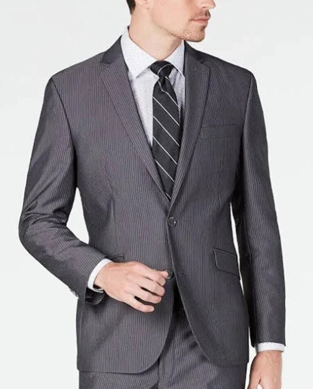 Kenneth Cole Reaction Techni-Cole Grey Pin Stripe Suit Jacket Sports Coat 42R